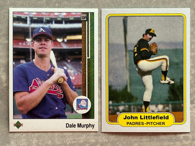 (2) 1982 Fleer John Littlefield 1989 Upper Deck Dale Murphy Error REPRINT Cards