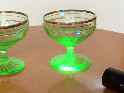 2 Vintage Green Vaseline Depression Glass Sherbert Dessert Footed Dish Optic