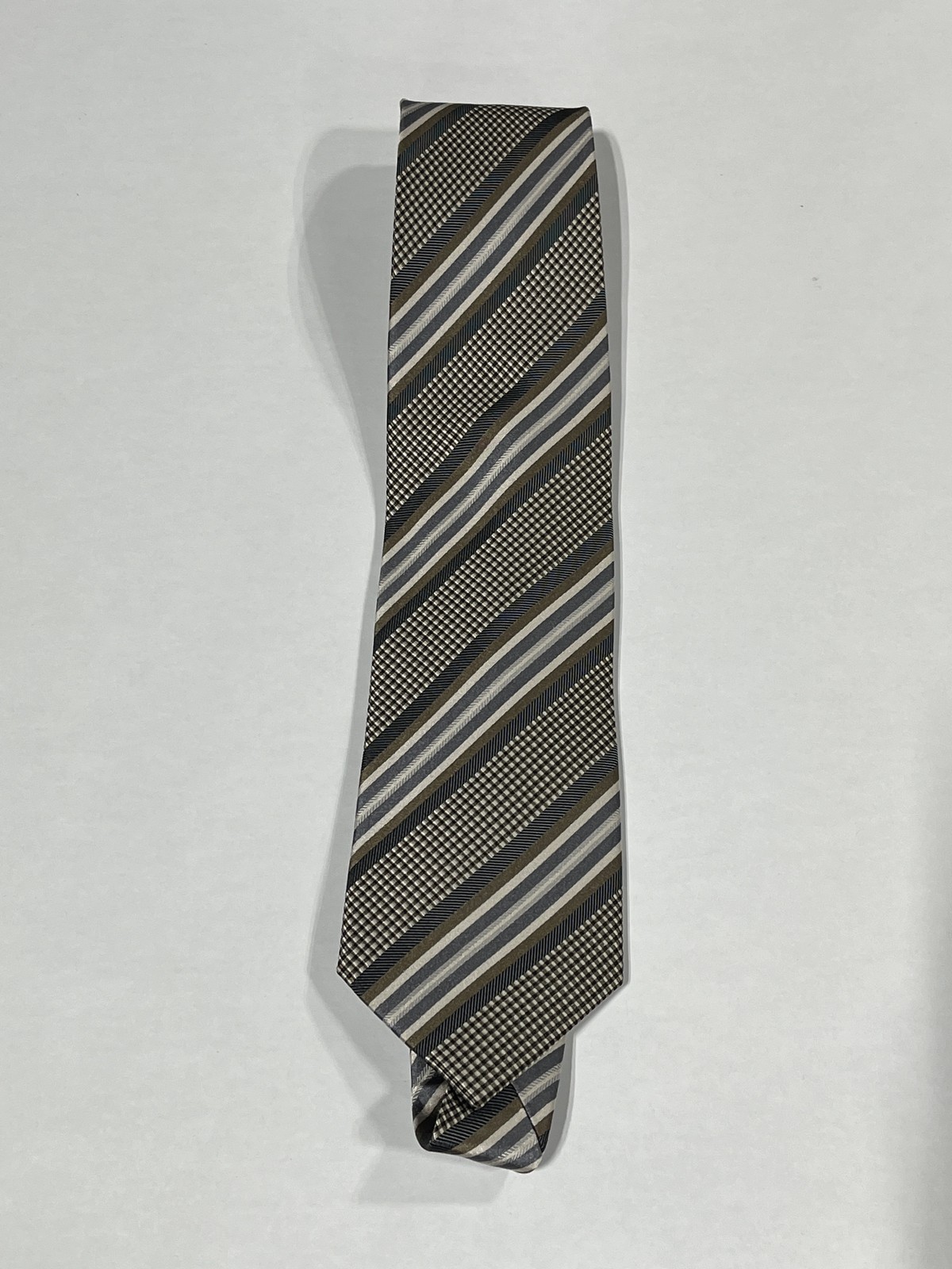 Mens Renoir Gray Striped Hand Made Silk Tie NEW