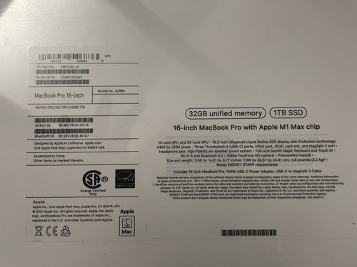 Apple MacBook Pro (1TB SSD, Apple M1 Max, 32GB) Laptop