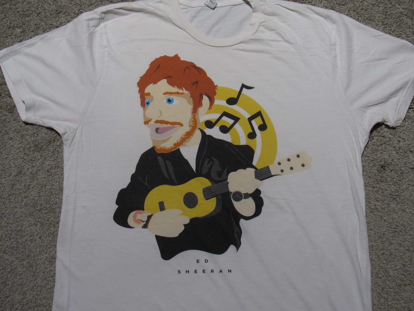 ED SHEERAN Cartoon Drawing T-SHIRT Mens LARGE White Guitar