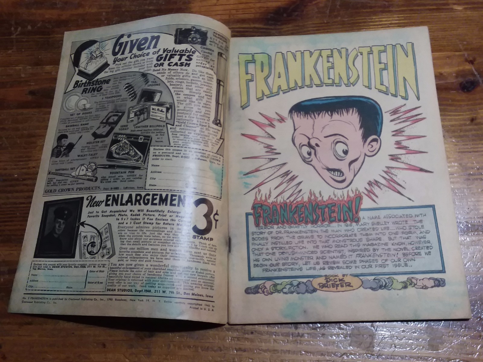 FRANKENSTEIN #2 Golden Age 1945 COMIC BOOK key Prize publications rare HTF issue