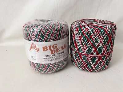 Vtg Lily BIG DEAL Crochet Thread Cotton Yarn MISTLETOE Green Red White 250yd USA