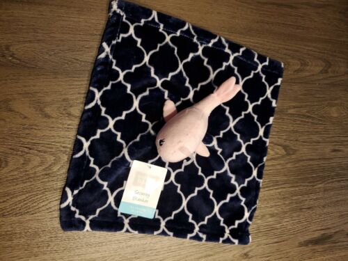 Hudson Baby Pink navy blue Whale Soft Security Blanket Nauti