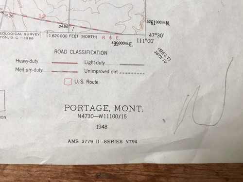 USGS Topographic Map PORTAGE QUADRANGLE, MONTANA, 1948