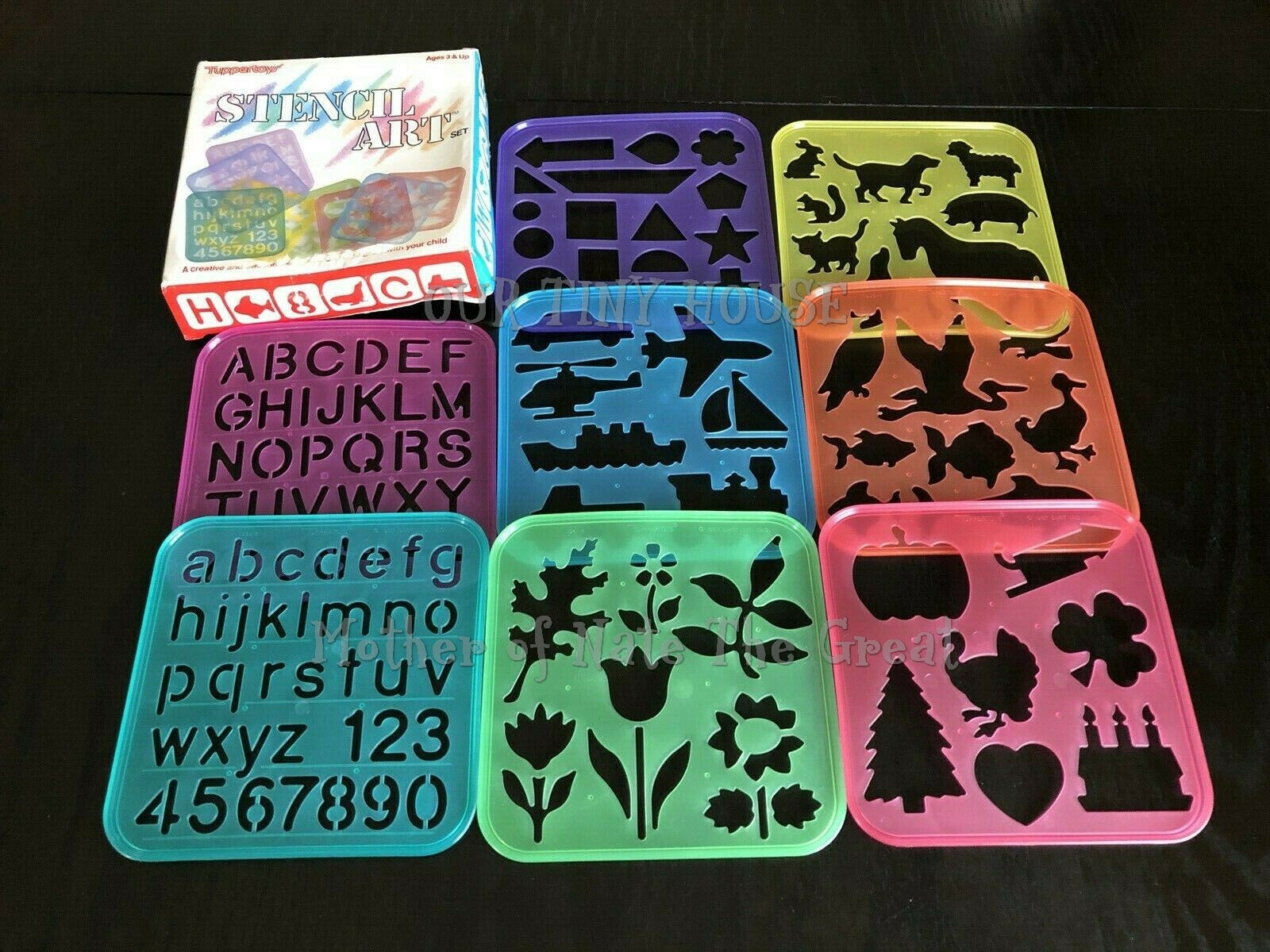 Vintage Tupperware Tuppertoys Stencil Art Set 8 Alphabet Shapes Animals