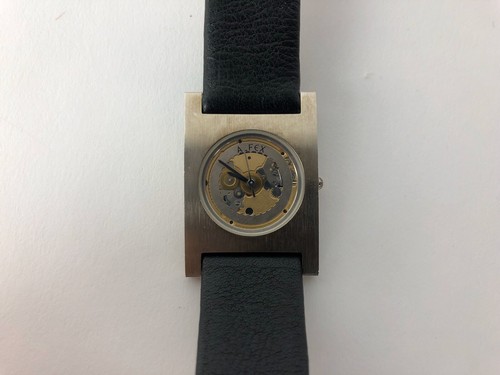 ALFEX Women's Watch Model #5221 Skeleton Face Stainless Steel & Leather RARE