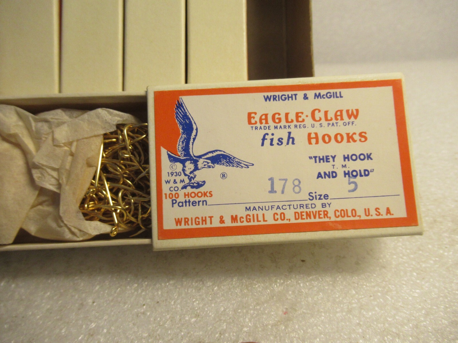 EAGLE CLAW 178 GOLD BEAK HOOKS 100 PCS SZ 5 FISHING BAIT HOOKS