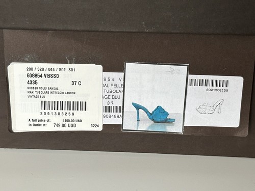 Pre-owned Bottega Veneta $1500  Lido Intrecciato Leather Mules Vintage Blue 7 Us 608854