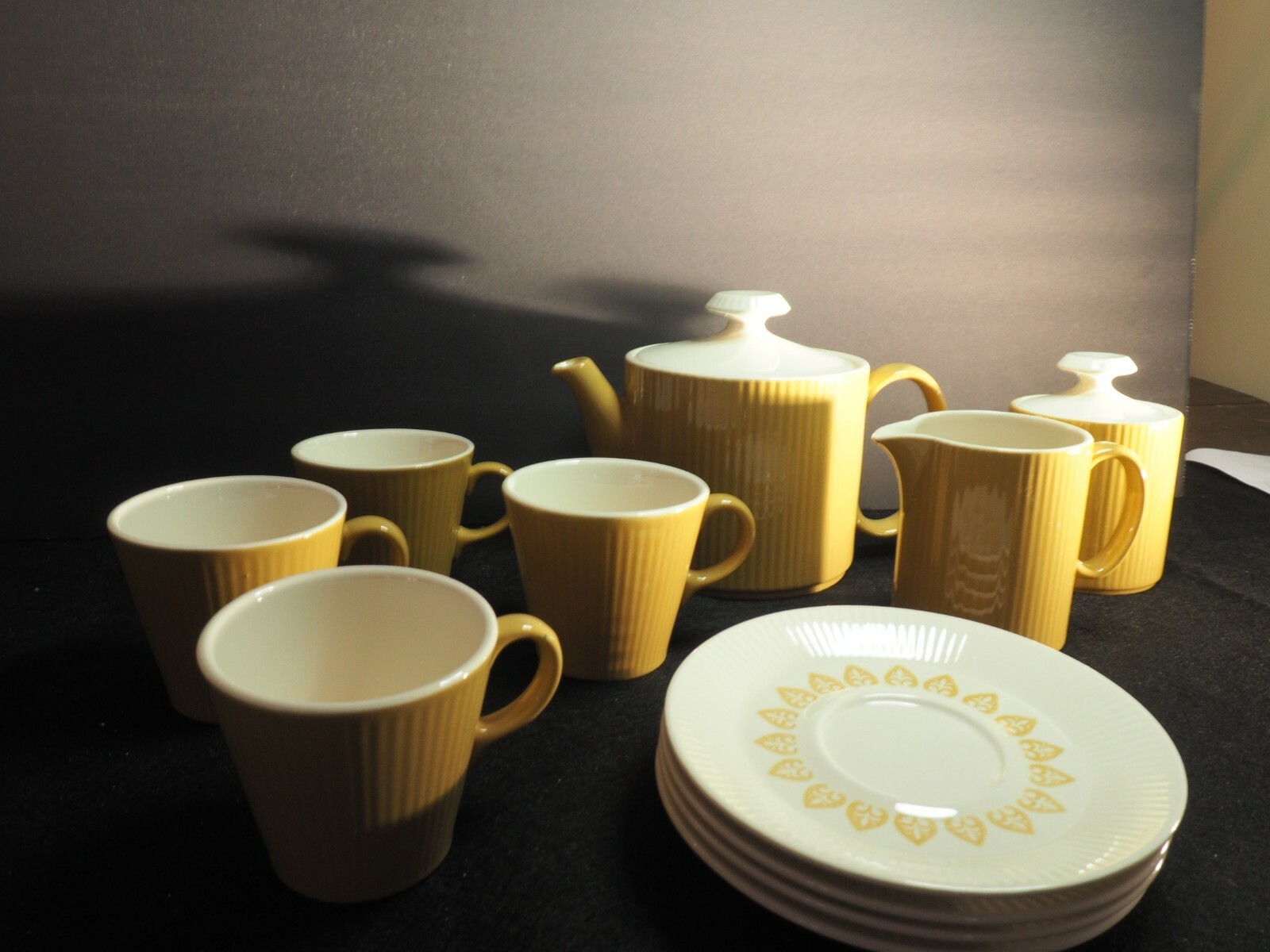 Vintage German Ribbed Porcelain Coffee Set 13 Pc - Mid Century Modern