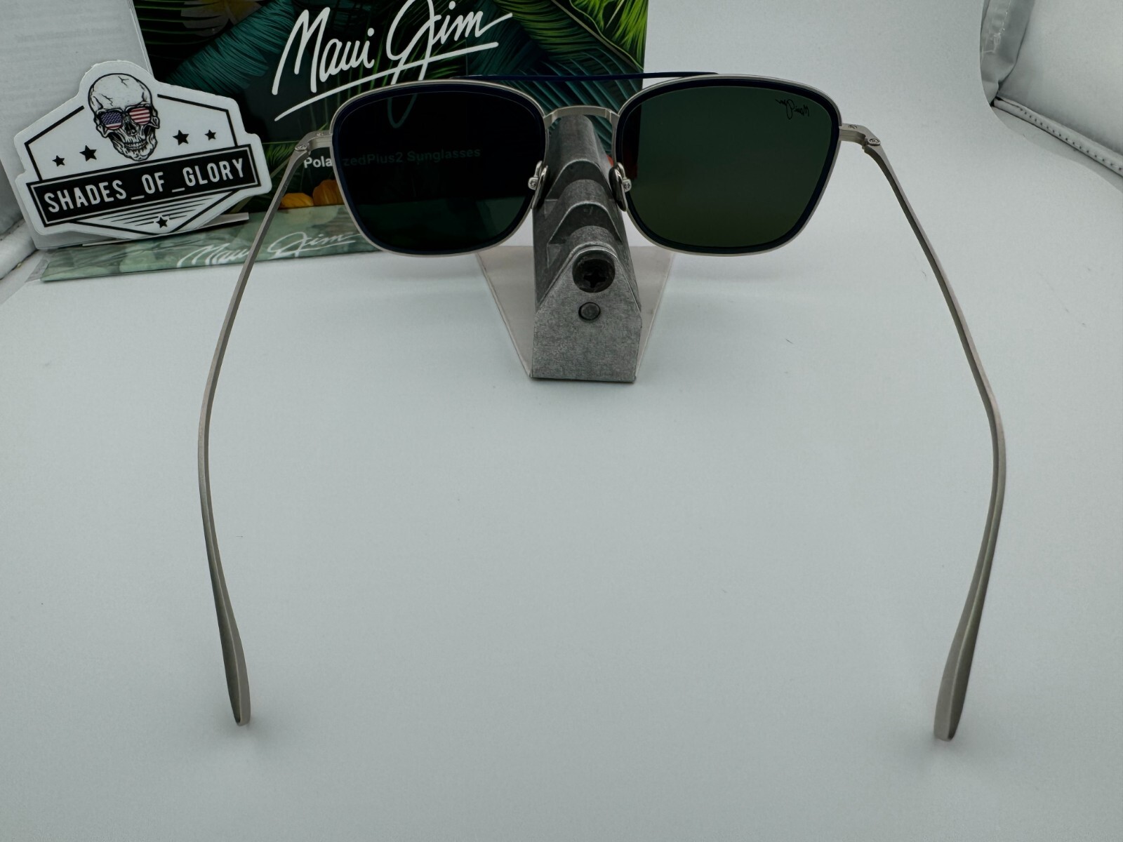 Pre-owned Maui Jim Following Seas Mj 555-17m Silver Blue Hawaii Polarized Sunglasses