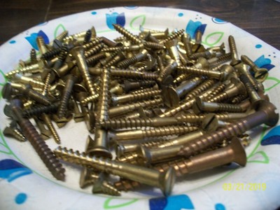 145 -VINTAGE SOLID BRASS WOOD SCREWS WITH THE FLAT REG. SLOT HEAD, 3/8