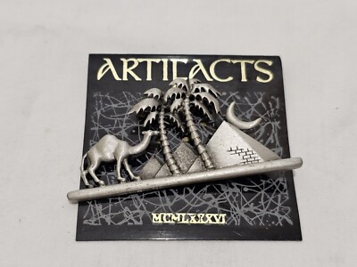 1986 JJ Jonette Artifacts ~ Camel & The Pyramids Nickel Tone Brooch ~ 2.75'' Long