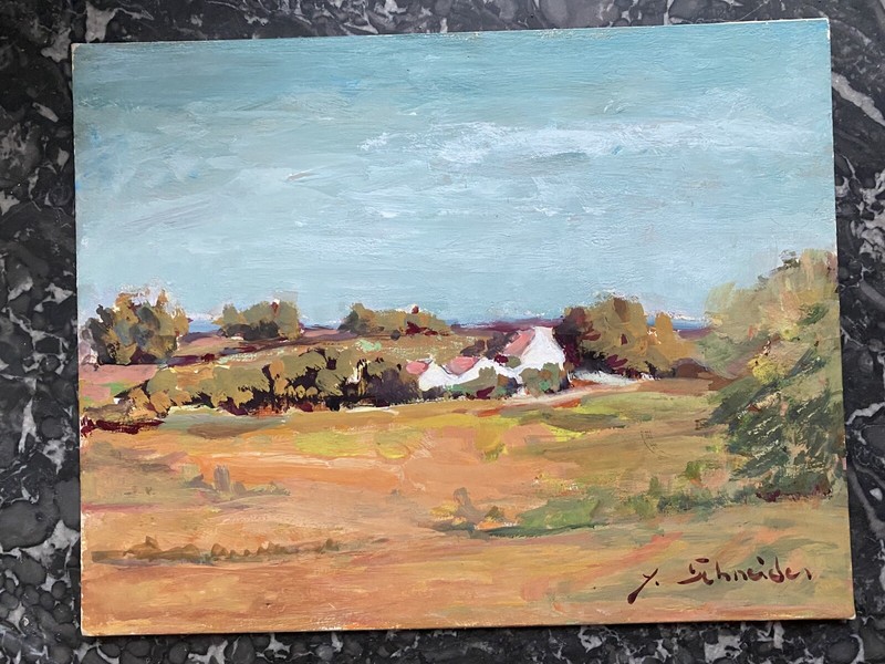Gouache Sur Carton Fort - Paysage Provence / SignÃ©E Y. Schneider / 24 X 19 Cm
