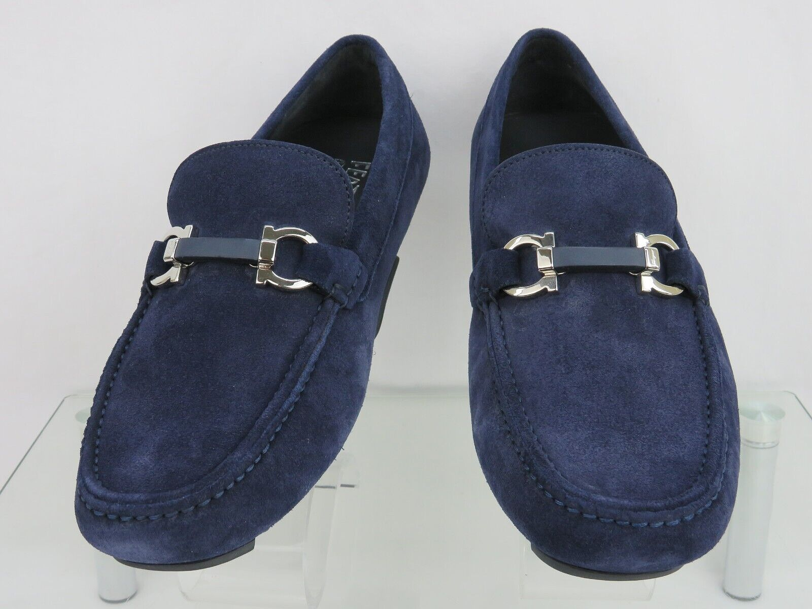 Pre-owned Ferragamo Salamanca Navy Suede Gancini Bit Moccasin Driving Loafers Us 9 Ee In Blue