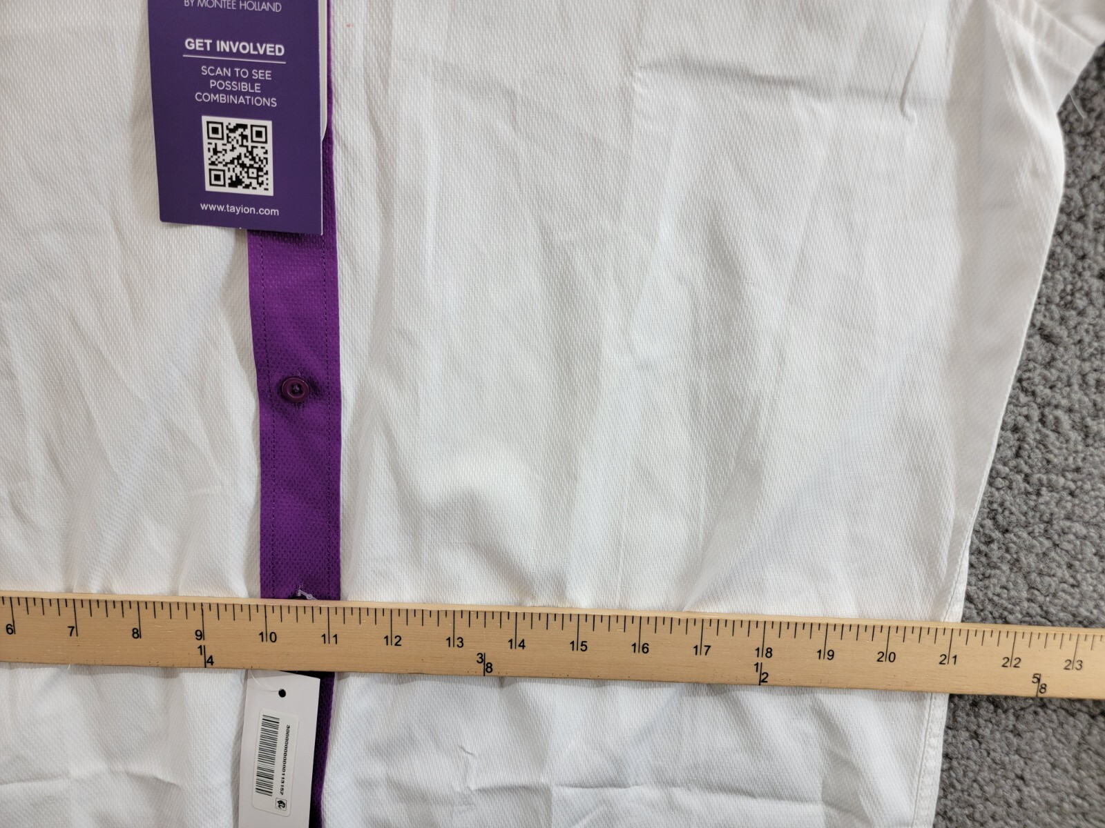 Tayion Collection Slim-Fit Purple Trim Dress Shirt Men's L 16-16.5 34-35 White - Picture 7 of 19