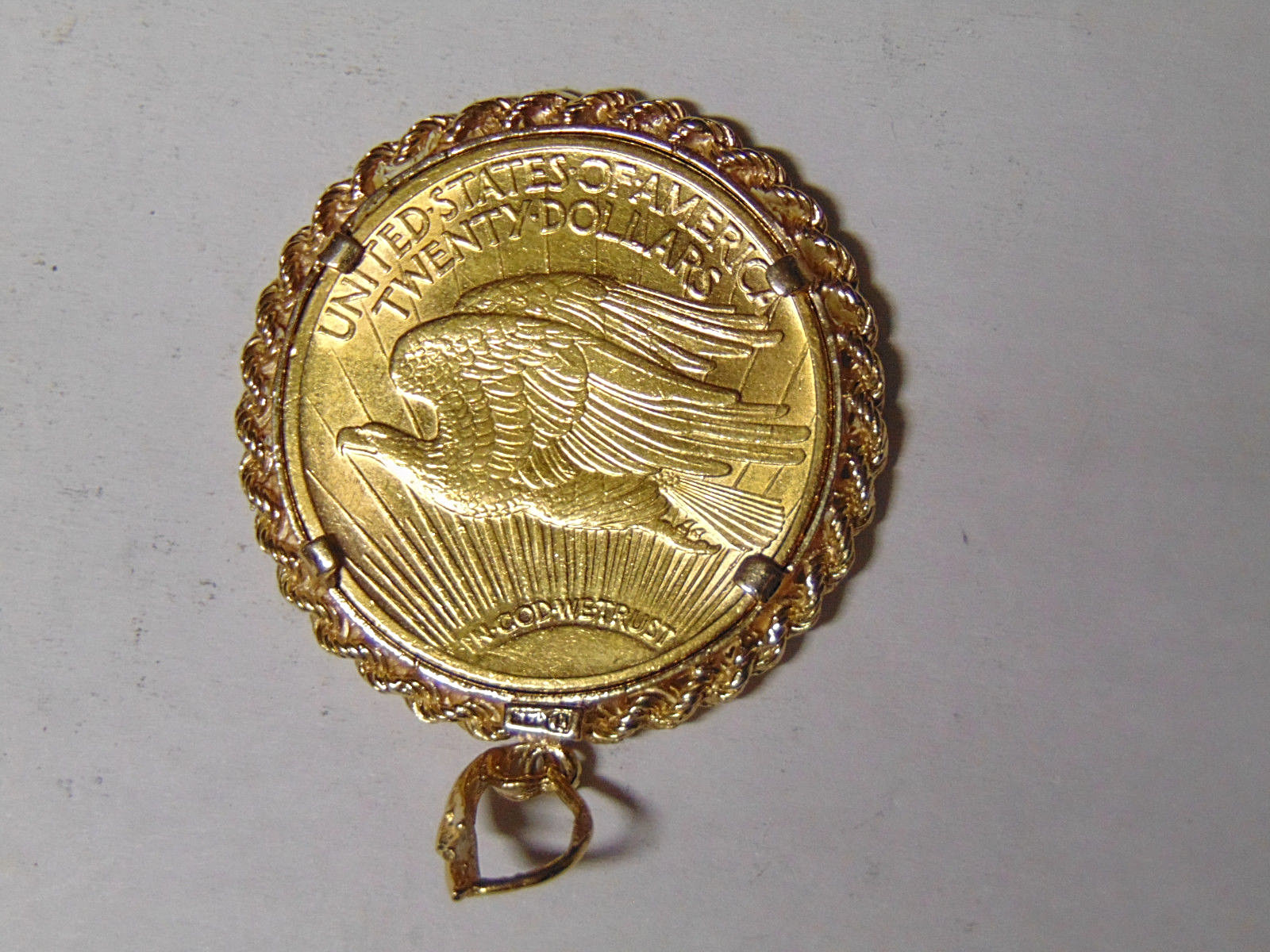 1923 Saint-Gaudens $20 Gold Double Eagle In Fancy 14k Gold Rope Bezel Coin Frame