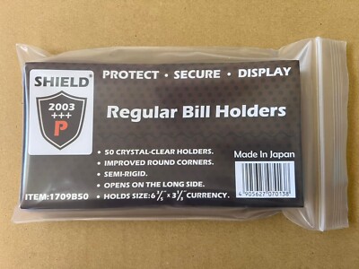 100 SEMI-RIGID Holders For Regular Currency Bill / 6-3/5'' x 3-1/3'' Lowest Price.