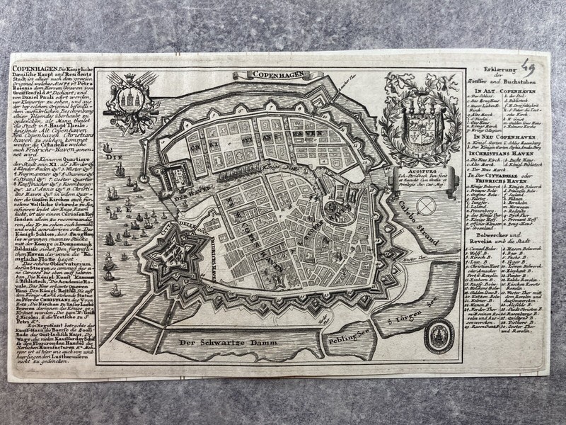 Gravure Carte Vue Plan Copenhagen Copenhague Johann Stridbeck 1710