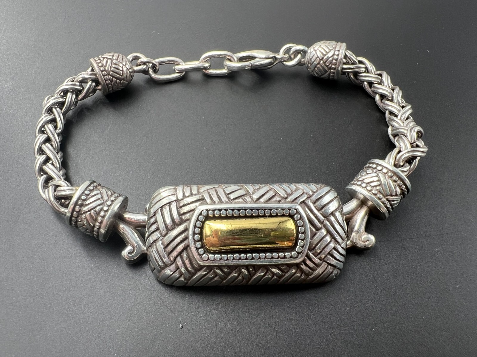 BRIGHTON FASHION TWO-TONE WEAVE CHAIN ID BRACELET 7.5