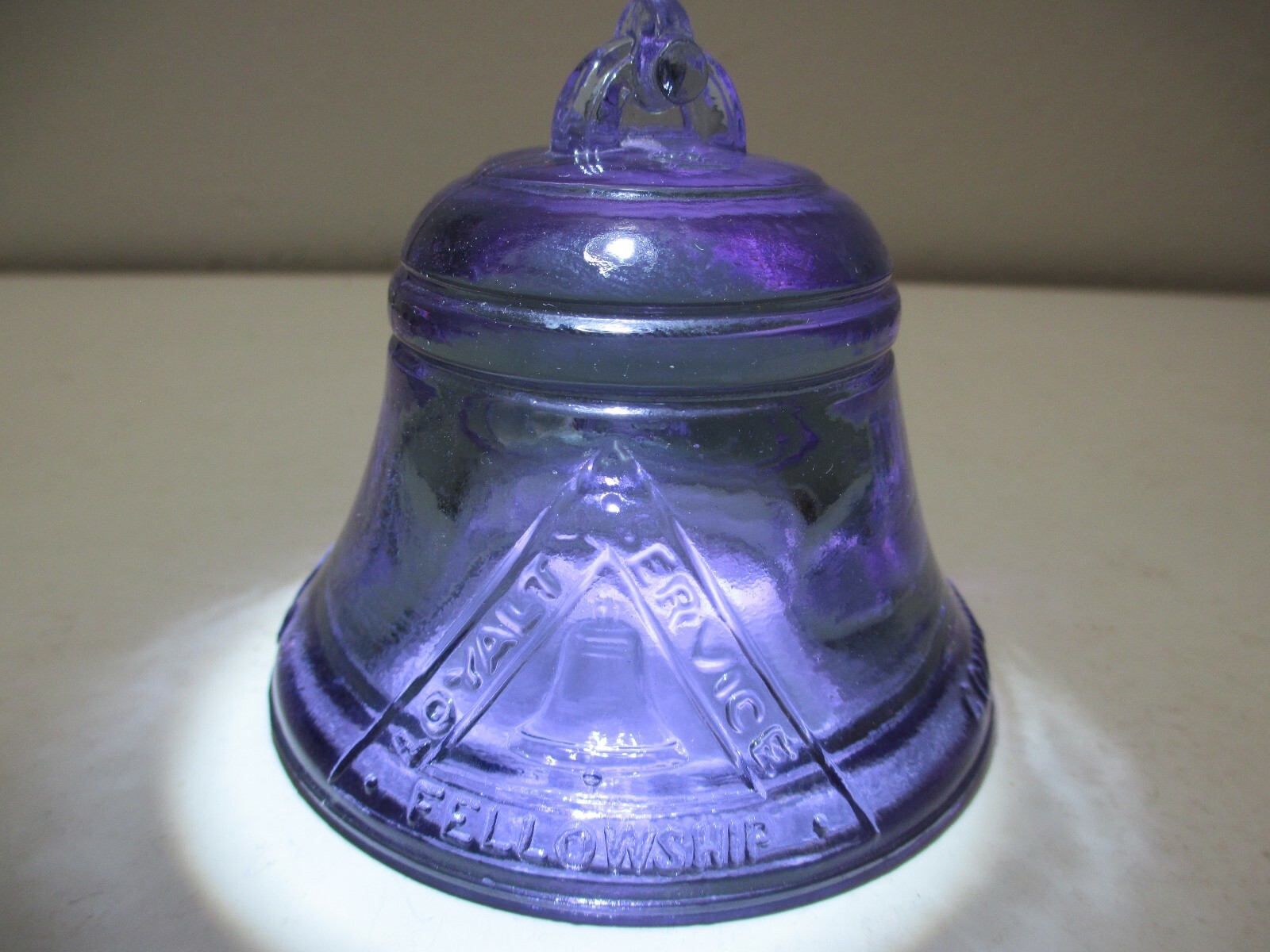 Vintage Telephone Pioneers of America Glass Bell Paperweight Lavender Blue 1988
