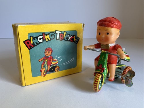 WIND UP L TRICYCLE 　男の子と女の子のペアセット 1990s Vintage TRICYCLE WITH BELL Wind Up Tin Toy In Original