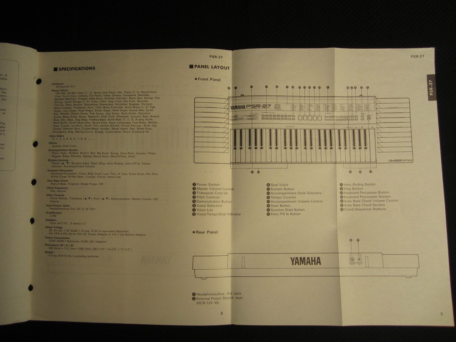 Yamaha Portatone Keyboard PSR-27 Service Manual Schematics Parts List FACTORY