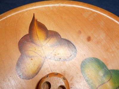 Wood Nut Bowl Painted Leaves Footed Farmhouse Decor Oak Leaf Dish Vintage Fall