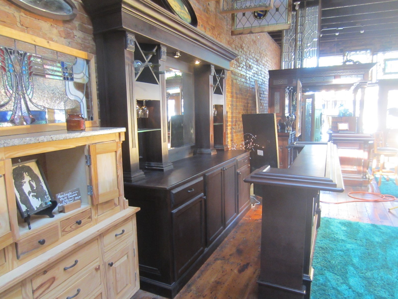 home bar  Cherry and maple back bar front bar service shelf. Thick glass shelves