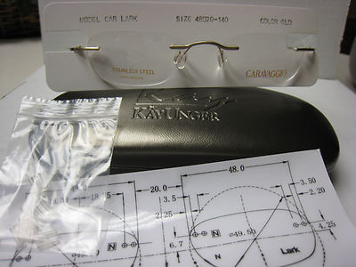 CARAVAGGIO EYEGLASS FRAMES Style LARK   Sz. 48-20-140  GOLD  Free UNGER CASE