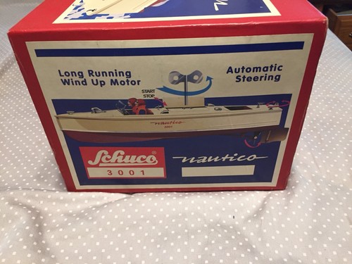 SCHUCO Windup Toy NAUTICO TIN PLATE Boat W/ Box