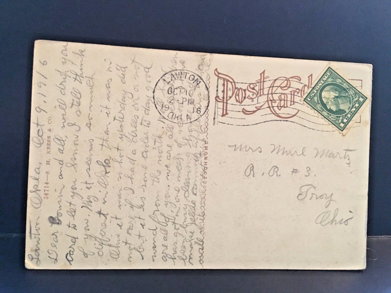 Postcard Hand Tinted View of Men, Women & Children Picking Oklahoma Cotton.  X3