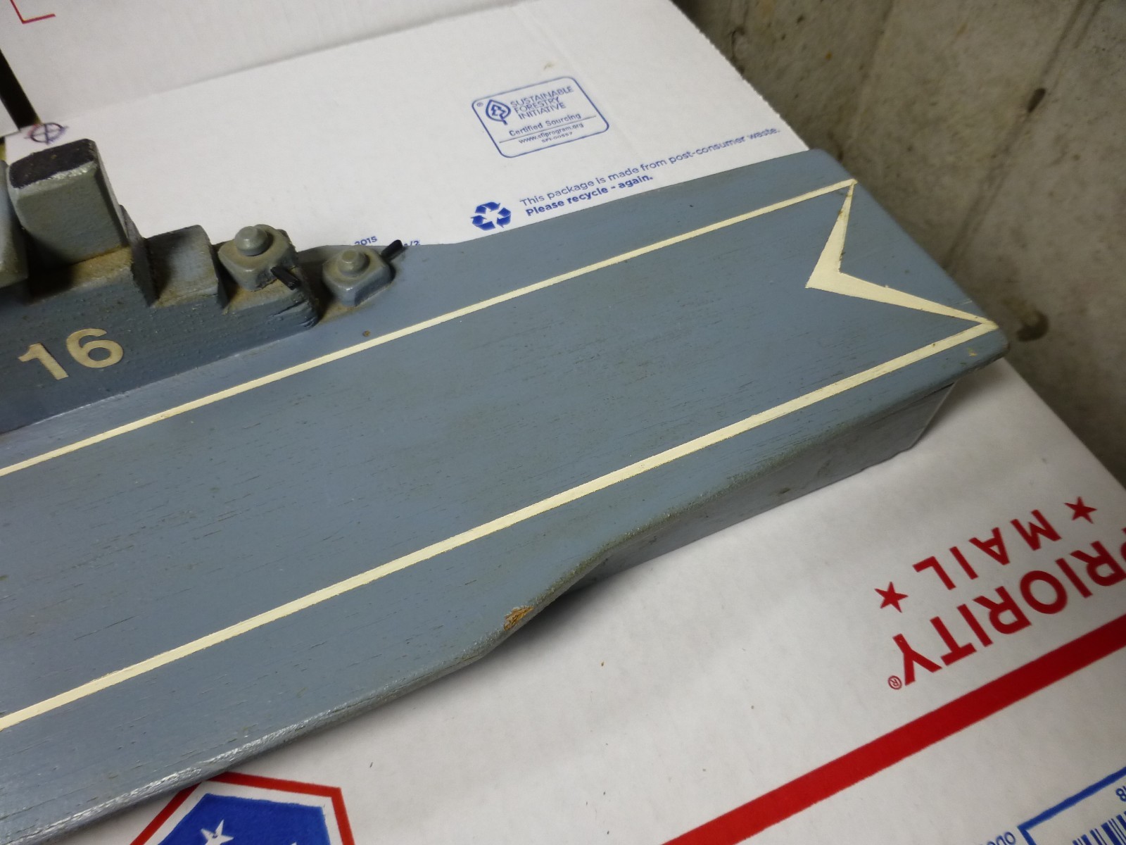 Vintage Wooden Aircraft Carrier Model Handmade