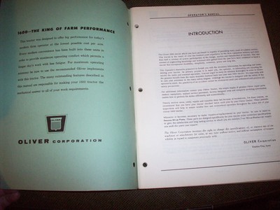 Original Oliver 1600 Tractor Operator's Manual