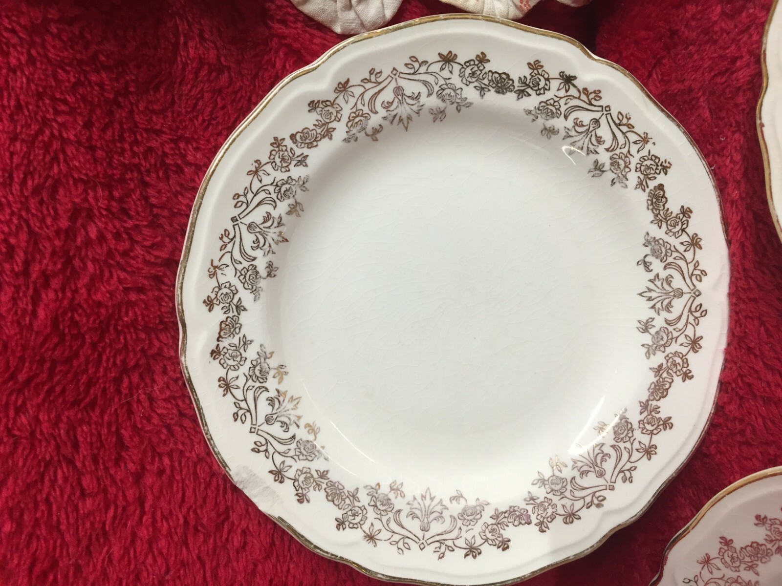 Vtg 3 Piece Edwin M. Knowles China Company Saucers Gold Filigree Slight Scallop