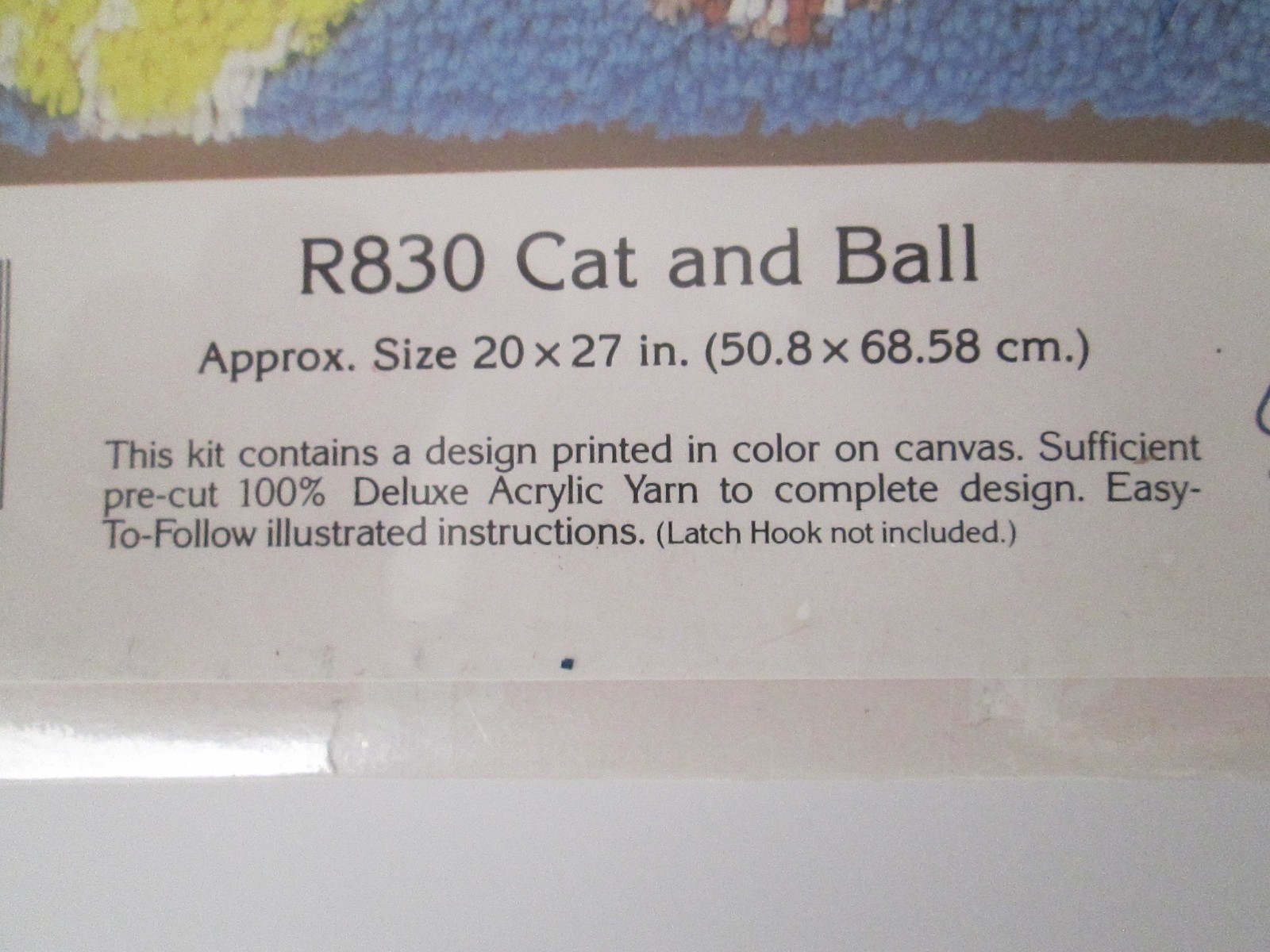 NOS NATIONAL YARN CRAFTS LATCH HOOK KIT R830 CAT & BALL 20