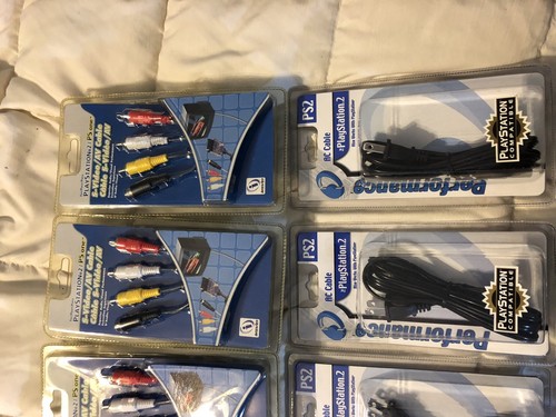 6 NEW PS2 PLAYSTATION 2 PS ONE S-VIDEO AV CABLES & AC CABLES LOT SET WHOLESALE