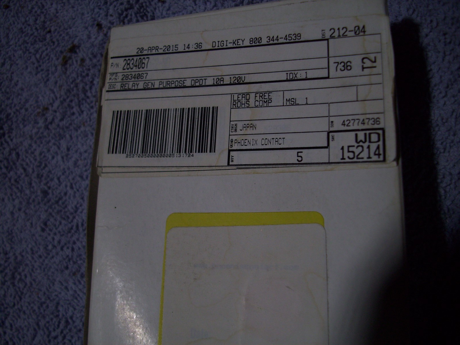 DigiKey Phoenix Relay DPDT 10A 120V (2834067)