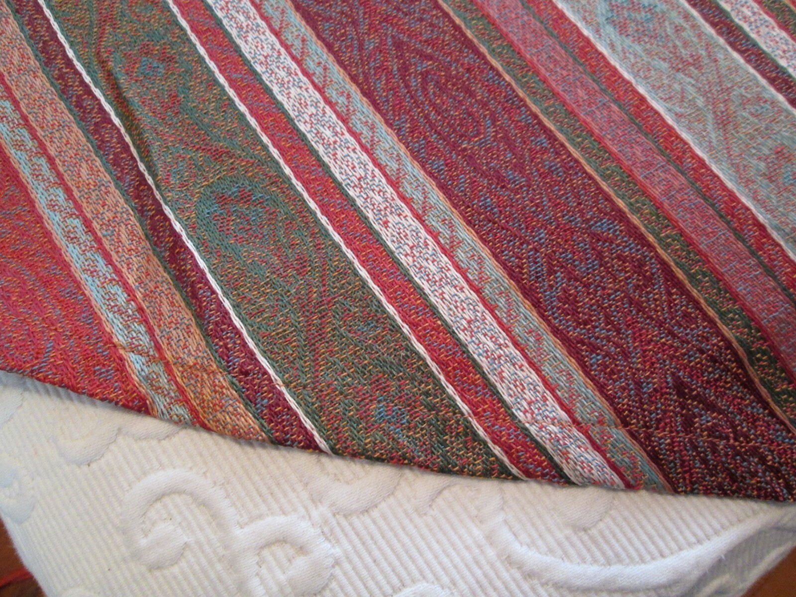 Martha Stewart Tablecloth Stripes Round Rust Green Brown 70