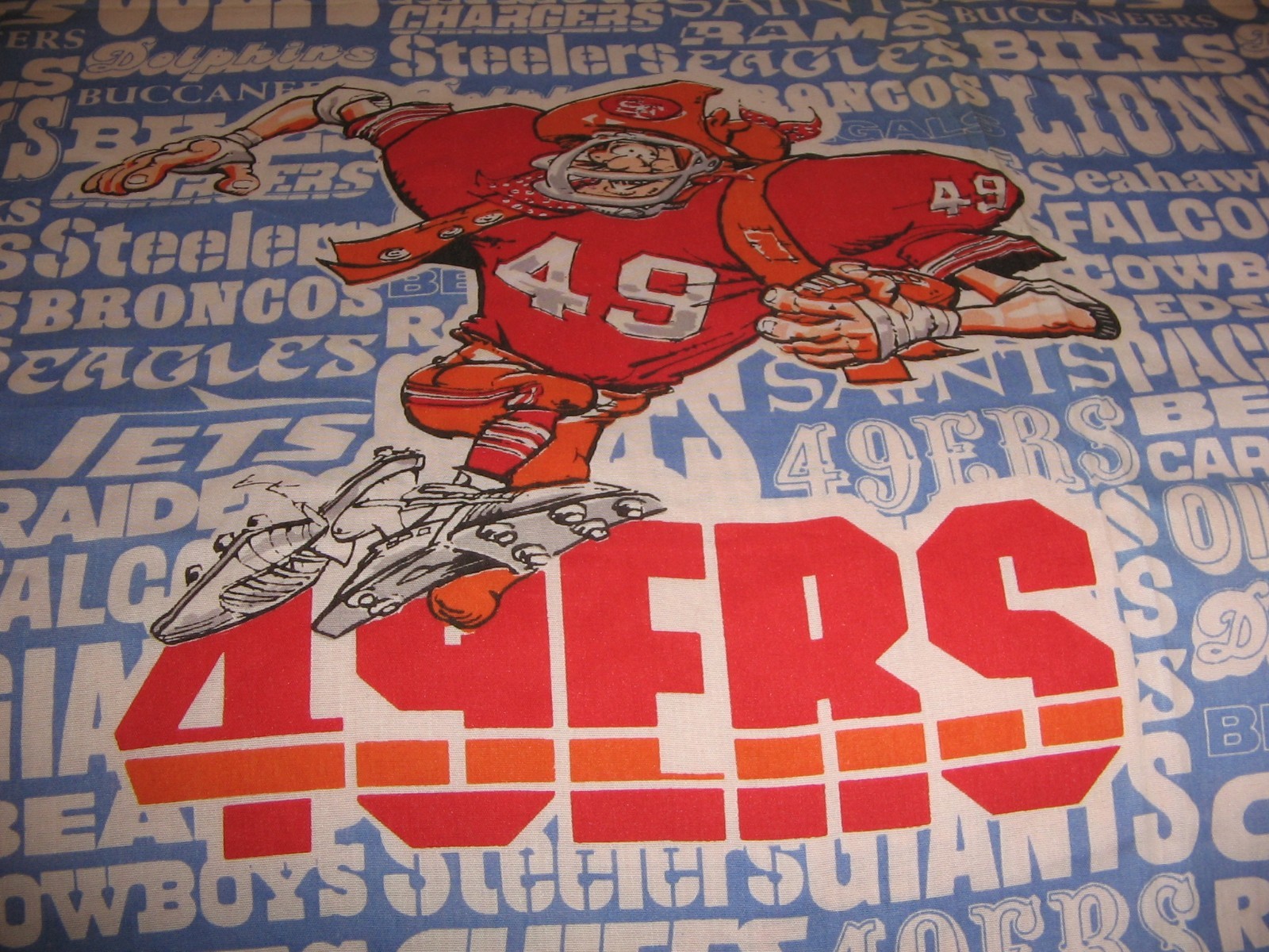 VINTAGE NFL FOOTBALL TWIN SIZE FLAT BED SHEET RARE BIBB 1988 POP ART RETRO