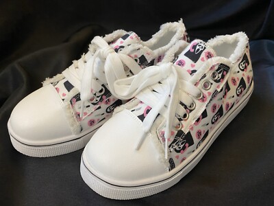 Halloween SCREAM Ghost  Call Me  Lace Up Pink & White Canvas Fringe Sneakers