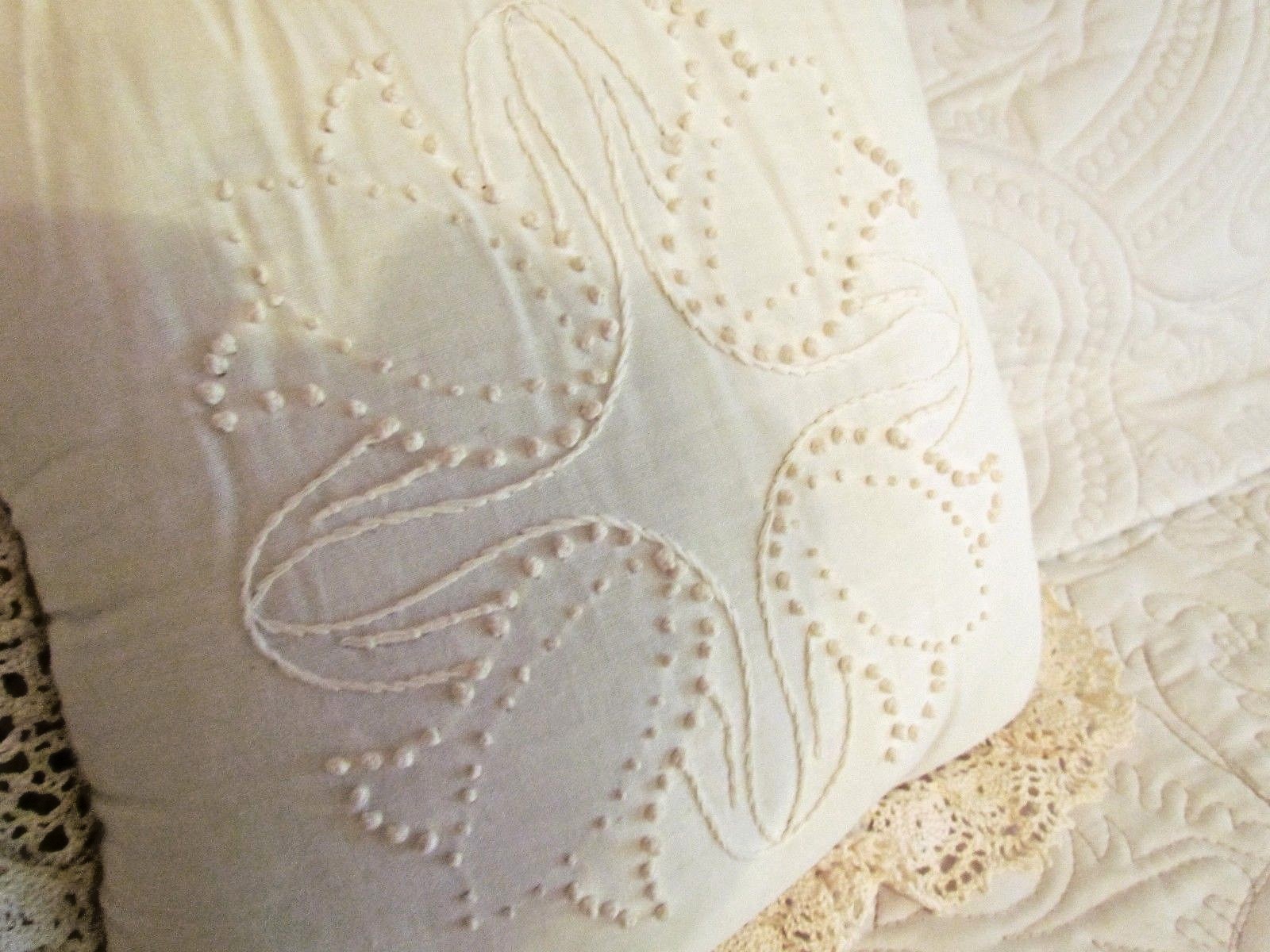 Set of 3 Handmade Ivory Pillows with Embroidery and Crochet Details