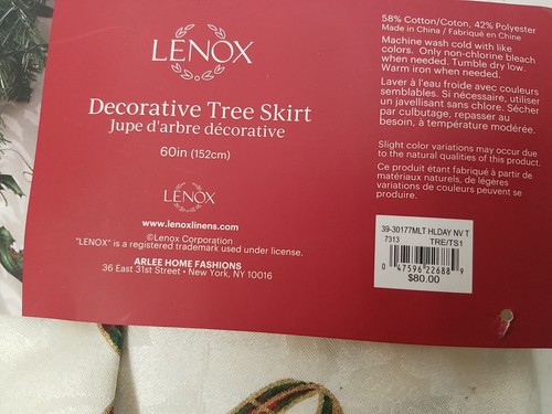 NEW Lenox Holiday Nouveau Multi-Color Tree Skirt 60" Christmas Ribbon Red Green