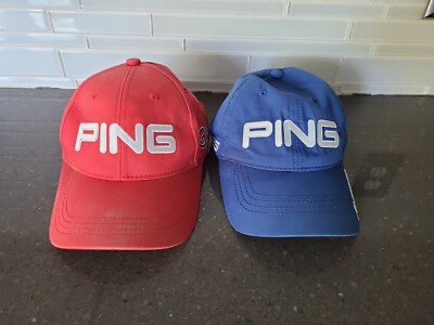 Two (2) Ping Hat Cap Adjustable Red G10 Blue G25 Anser