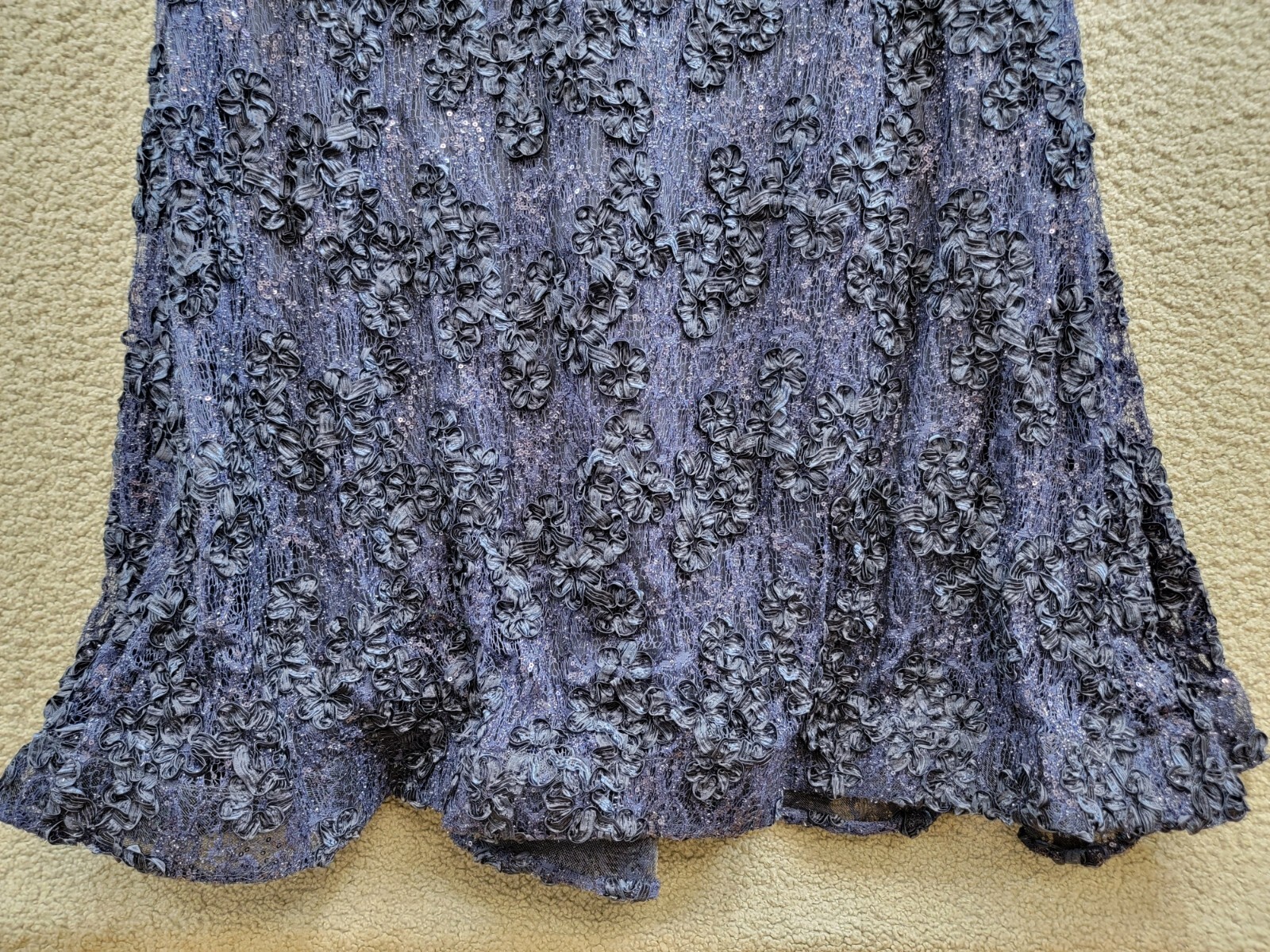 Xscape Plus Size Off Shoulder Embroidered Lace Dress Women's 16W Navy Back Zip - Picture 12 of 21