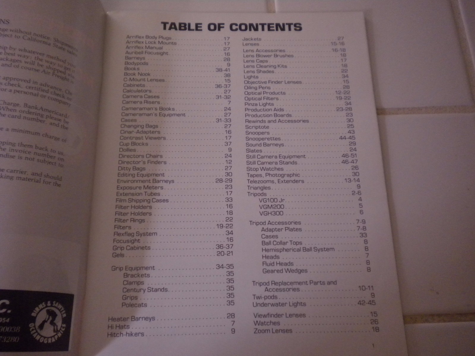 Vint.Catalog of Prof. Products for the Motion Picture Industry 1978 Birns & Sawy