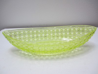 Antique Central Glass Pressed Diamond Block Pattern Bowl Dish Canary circa 1880s