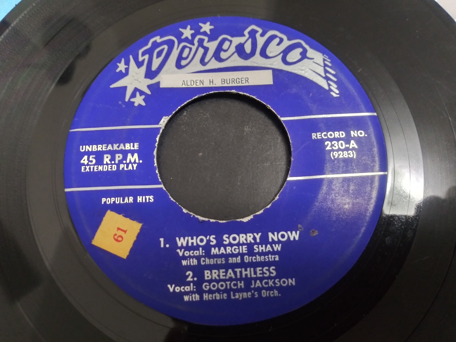 Various - VG+ Original 45RPM Deresco 230 Comp EP Record 1958