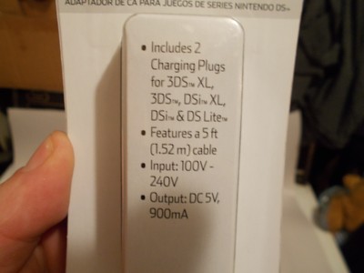 NINTENDO DS AC ADAPTER ONN  3DS XL, DSI XL, DSI & DSI LITE 5FT CABLE CHARGER