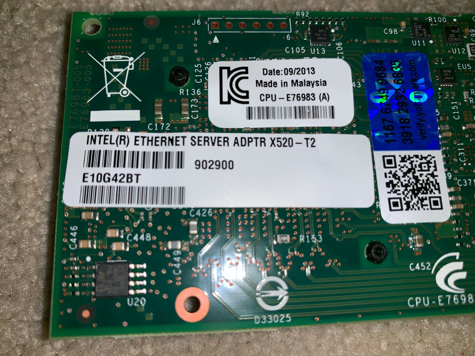 Intel X520-T2 10Gb 10Gbe Dual Port Gigabit Full Height Adapter Card